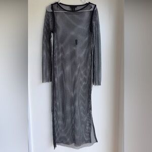 House of Harlow Women’s Maxi Dress Size S Black Mesh Rhinestone Long Sleeve